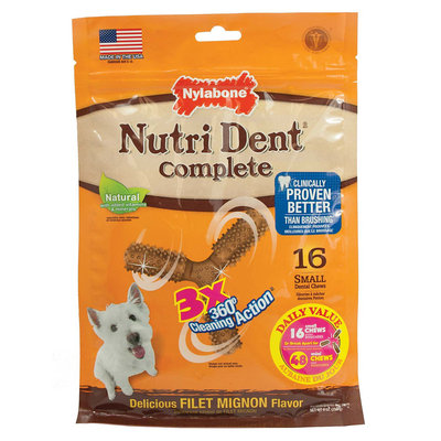 Nylabone NutriDent Adult Filet Mignon 3 Point Bone, Small 16ct