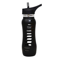 Eco Vessel Sports Bottles 22 oz. Surf Sport Single Wall Glass Bottle with Straw Top - Black Shadow SWG650STR-BS