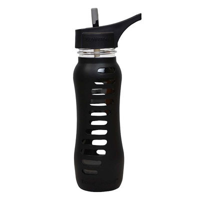 Eco Vessel Sports Bottles 22 oz. Surf Sport Single Wall Glass Bottle with Straw Top - Black Shadow SWG650STR-BS