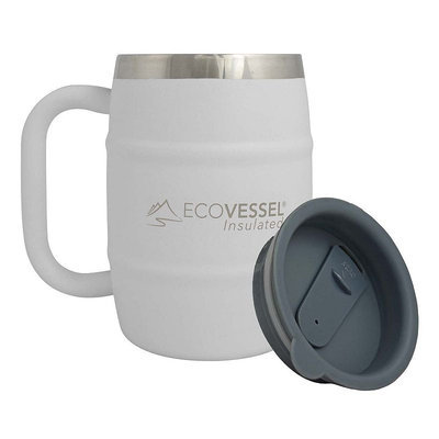 Ecovessel Eco Vessel Double Barrel Insulated Stainless Steel Beer/Coffee Mug with Lid, White, 17 oz/500ml