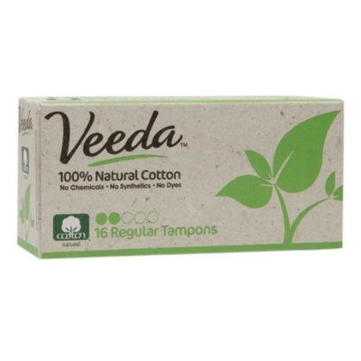 Veeda 100% Natural Cotton Applicator-Free Tampons, Regular, 16 ea