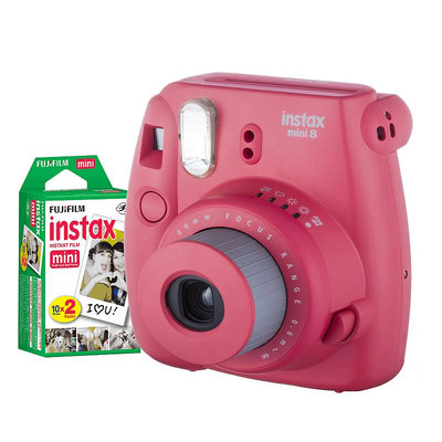 Fujifilm Instax Mini 8 Instant Camera Bundle, Raspberry