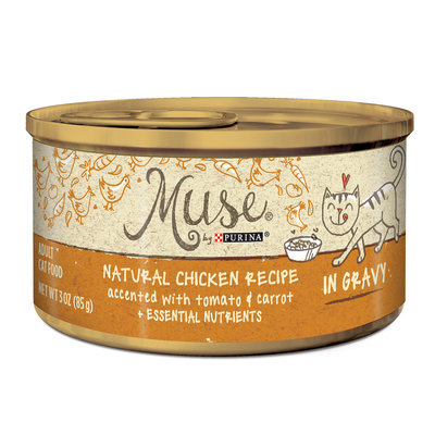 Muse by Purina Natural Chicken Recipe Accented With Tomato & Carrot In Gravy Cat Food, 3 oz.