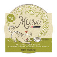 Muse by Purina Natural Tuna Recipe Accented with Spinach in Fish Broth Cat Food, 2.1 oz.