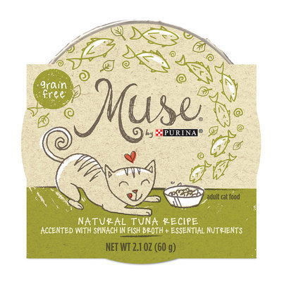 Muse by Purina Natural Tuna Recipe Accented with Spinach in Fish Broth Cat Food, 2.1 oz.