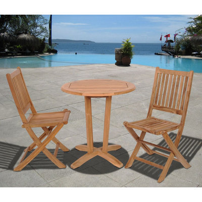 Amazonia Seoul 3 Piece Teak Wood Round Patio Bistro Set Brown