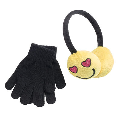 Girls 4-16 SO® Heart Eyes Emoji Earmuffs & Gloves Set, Girl's, Yellow
