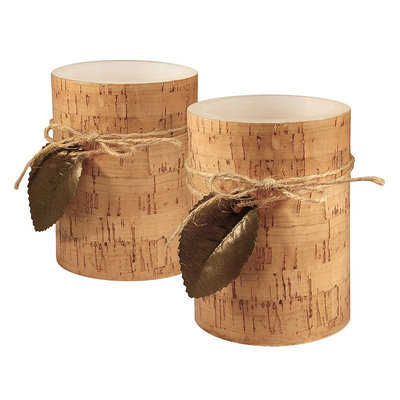 LumaBase Cork & Leaf Flameless Candle 2-piece Set, Brown