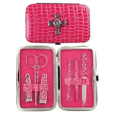 Manual Woodworkers & Weavers Pink Crocodile Manicure Set with decorative Cross Manual Woodworkers IMSTMP