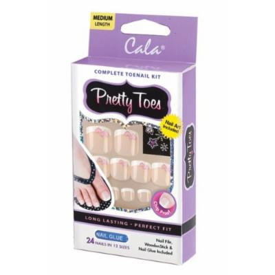Cala Pretty Toes Complete Toenail Kit with Nail Art and Nail Glue (28 Nails in 14 Sizes) French Tip With Double Pink Hearts 88225