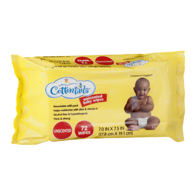 Cottontails Unscented Baby Wipes - 72 CT
