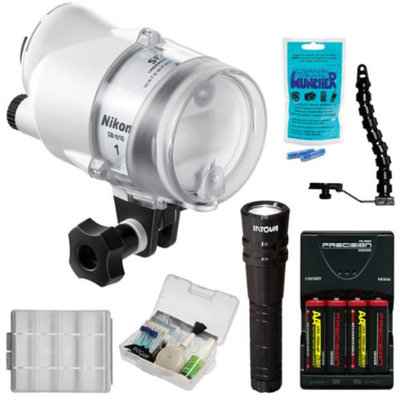 Nikon SB-N10 Underwater Speedlight Flash with LED Torch + Bracket + Batteries & Charger + Kit for Nikon 1 J & S Series Digital Cameras & WP-N1, WP-N2, WP-N3 Underwater Housings