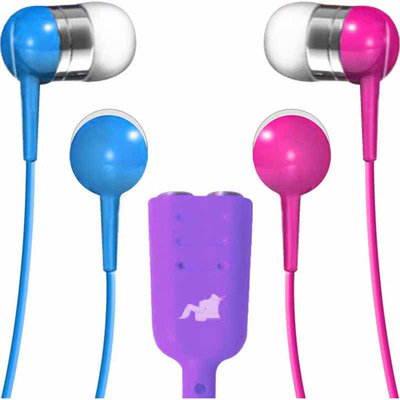 Maxell Earbuds with Splitter - Blue/Pink