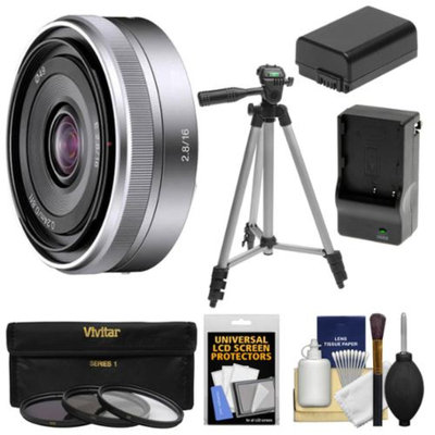 Sony Alpha E-Mount E 16mm f/2.8 Lens with 3 Filters + Tripod + NP-FW50 Battery & Charger + Kit for A7, A7R, A7S, A3000, A5000, A5100, A6000 Cameras