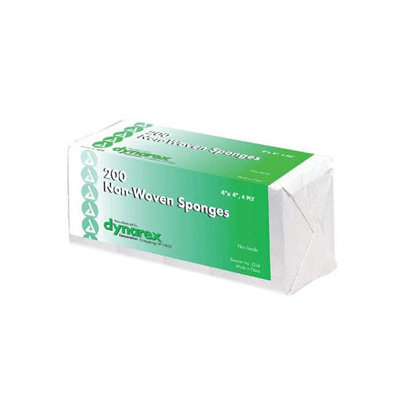 Dynarex Non-Woven Sponges, Non-Sterile, 4 x 4, 4 ply, 2 Bags of 200
