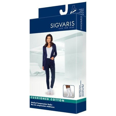 Sigvaris Women's Cushioned Cotton Knee High Sport Socks 20-30mmHg Long Length, Medium Long, Black