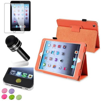 Insten iPad Mini 3/2/1 Case, by INSTEN Orange Leather Case Stand Flip Cover+Protector/Pen for iPad Mini 3 2 1