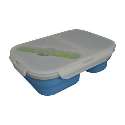 Eco Vessel Collapsible Silicone Double Compartment Lunchbox (BLUE)