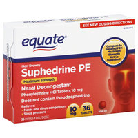 Equate Suphedrine PE, Non-Drowsy, Maximum Strength, 10 mg, Tablets - 36 tablets
