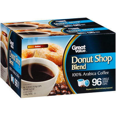 Great Value™ Donut Shop Blend Medium 100% Arabica Coffee Single Serve Cups 96–0.38 oz. Box