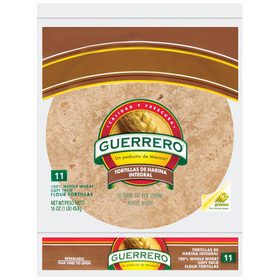 Guerrero 100% Whole Wheat De Harina Inegral 11 Ct Tortillas 16 Oz Bag