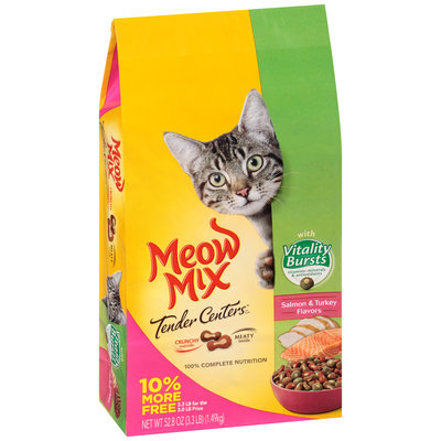 Meow Mix Tender Centers Salmon & Turkey Flavors with Vitality Bursts Dry Cat Food, 3.3-Pound