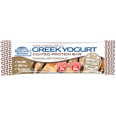 Rickland Orchards™ Dark Chocolate Flavored Greek Yogurt Coated Chocolate Coconut Protein Bar 1.41 oz. Bar
