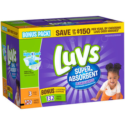 Luvs Super Absorbent Leakguards Diapers Size 3 Bonus Pack 132 count