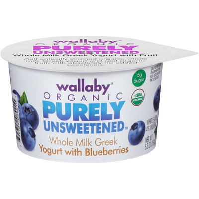 Wallaby® Organic Purely Unsweetened™ Whole Milk Greek Yogurt with Blueberries 5.3 oz. Cup