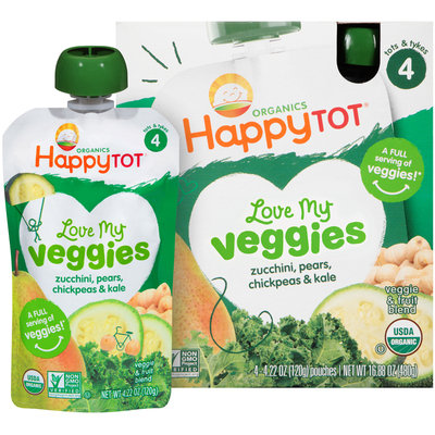 Happy Tot® Organics Love My Veggies Zucchini, Pears, Chickpeas & Kale Veggie & Fruit Blend 4-4.22 oz. Pouches