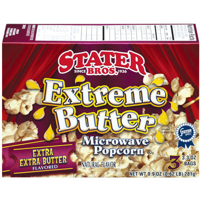 Stater Bros. Extreme Butter Extra Extra Butter Flavored 3.3 Oz Bags Microwave Popcorn 3 Ct Box
