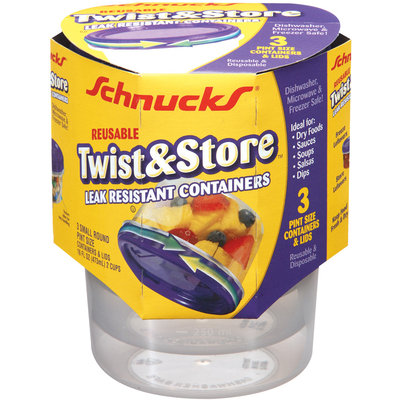 Schnucks Reusable Twist & Store Leak Resistant Pint Size Containers 3 Ct Sleeve