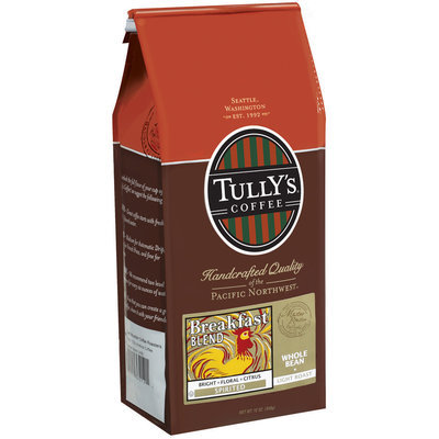 Tully's Coffee Spirited Whole Bean Light Roast Breakfast Blend 12 Oz Stand Up Bag