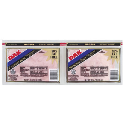 Dak Premium 98% Fat Free 16 Oz Sliced Ham 2 Pk Zip Pak