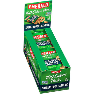 Emerald® Salt & Pepper Cashews 100 Calorie Packs 16-0.62 oz. Bags