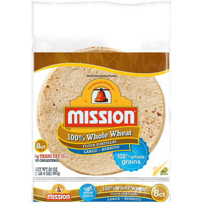 Mission® 100% Whole Wheat Burrito Flour Tortillas 8 ct bag
