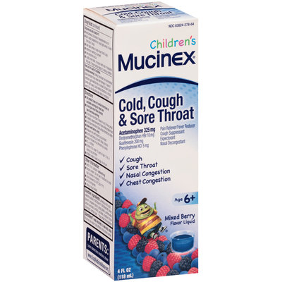 Children's Mucinex® Cold, Cough & Sore Throat Mixed Berry Flavored Multi-Symptom Cold Liquid 4 fl. oz. Bottle