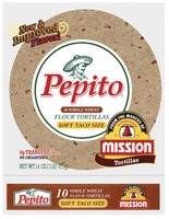 Pepito Flour Whole Wheat Soft Taco Size 10 Ct Tortillas 16 Oz Bag