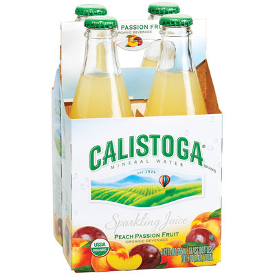 Calistoga Sparkling Juice Peach Passion Fruit 4-12 fl. oz. Glass Bottles