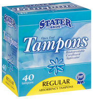 Stater Bros. Regular Open End W/Biodegradable Cardboard Applicator Tampons 40 Ct Box