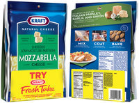 Kraft Natural Shredded Mozzarella Cheese 8 oz. Bag with Bonus Kraft Fresh Take Italian Parmesan Recipe Cheese Breadcrumb Mix 6 oz. Bag