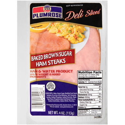 Plumrose® Deli Sliced Baked Brown Sugar Ham Steaks 4 oz. Package