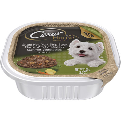 Cesar® Home Delights™ Grilled New York Strip Steak Flavor with Potatoes & Summer Vegetables in Sauce Canine Cuisine 3.5 oz. Cup