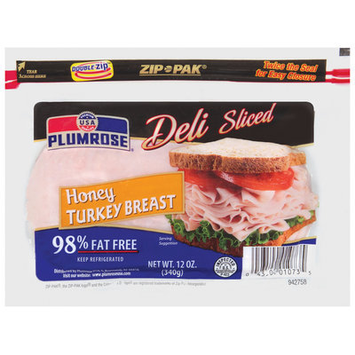 Plumrose Honey Deli Sliced Turkey Breast 12 Oz Zip Pak