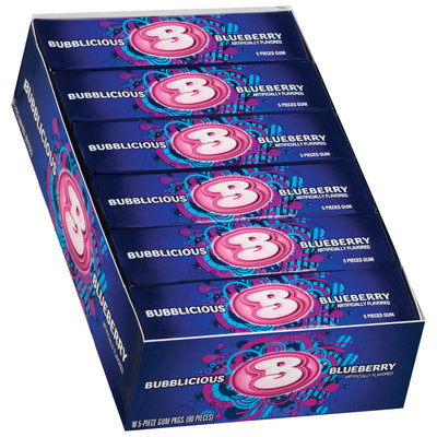 Bubblicious 5 Piece Packs Blueberry Bubble Gum 18 Pk Box