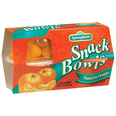 Springfield Mandarin Oranges In Light Syrup 4 Oz Fruit Singles 4 Pk Cups