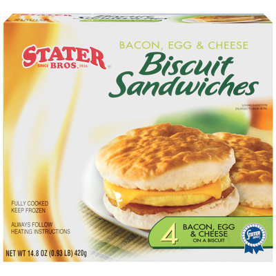 Stater Bros. Bacon Egg & Cheese 4 Ct Biscuit Sandwiches 14.8 Oz Box