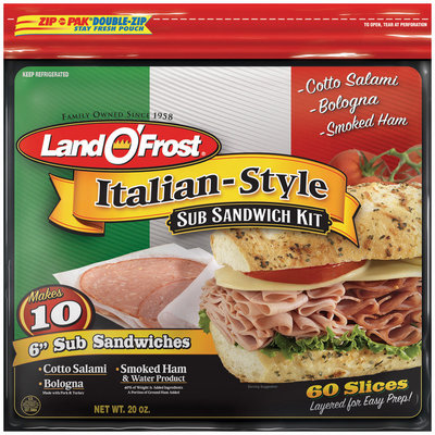 Land O' Frost Sub Sandwich Kit Cotto Salami, Bologna, & Smoked Ham Italian-Style 24 Oz Zip Pak