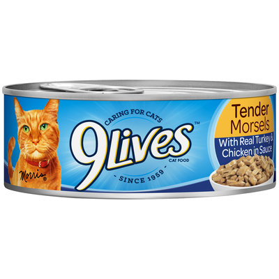 9Lives Tender Morsels with Real Turkey & Chicken in Sauce Wet Cat Food, 5.5-Ounce Can (Pack of 24)