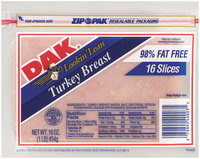 Dak 98% Fat Free Sliced Turkey Breast 16 Oz Zip Pak